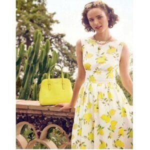 Kate Spade “Lyric” lemon print Fit & Flare Dress Womens Size 2 White Yellow